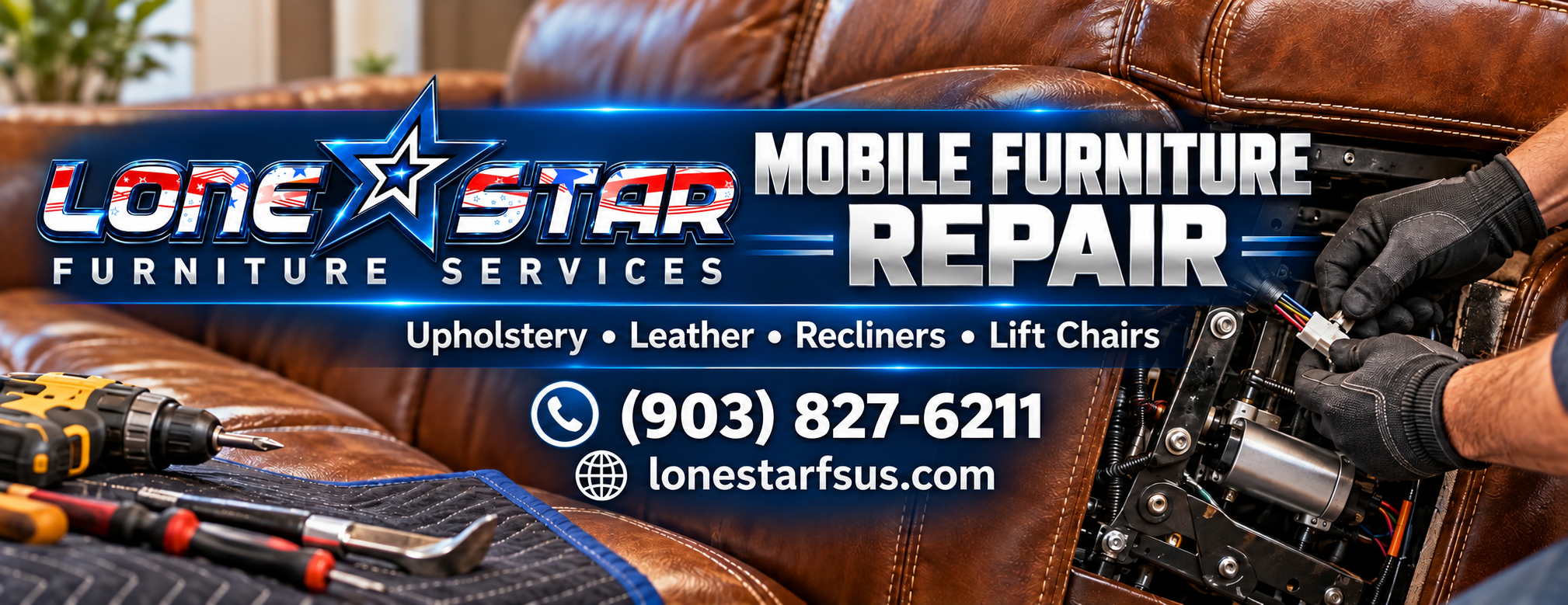 Lonestar Furniture Services — Mobile Furniture Repair. Upholstery, leather, recliners and lift chairs. Call (903) 827-6211. lonestarfsus.com